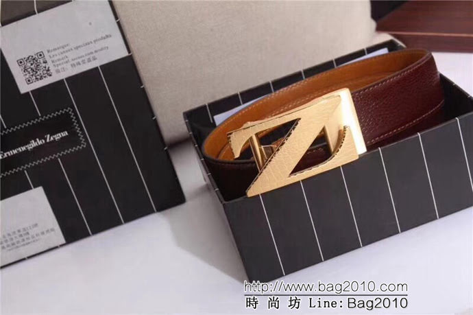 Zegna 傑尼亞 雙面原版進口牛皮壓鴕鳥腳紋 316精鋼Z字母鋼自動扣 男士皮帶  xfp1224